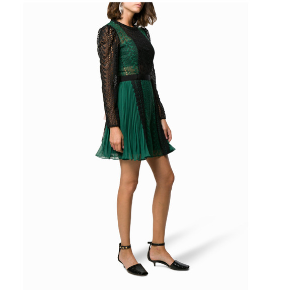 Self-Portrait Embroidered Empire Line Dress Green and Black Size US 4 - Picture 2 of 8